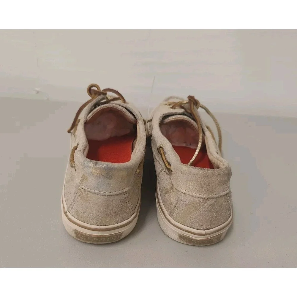 EUC Sperry Top-Sider‎ Sz 9 Bahama Metallic Tan/Goldtone Camo Suede Boat Shoe